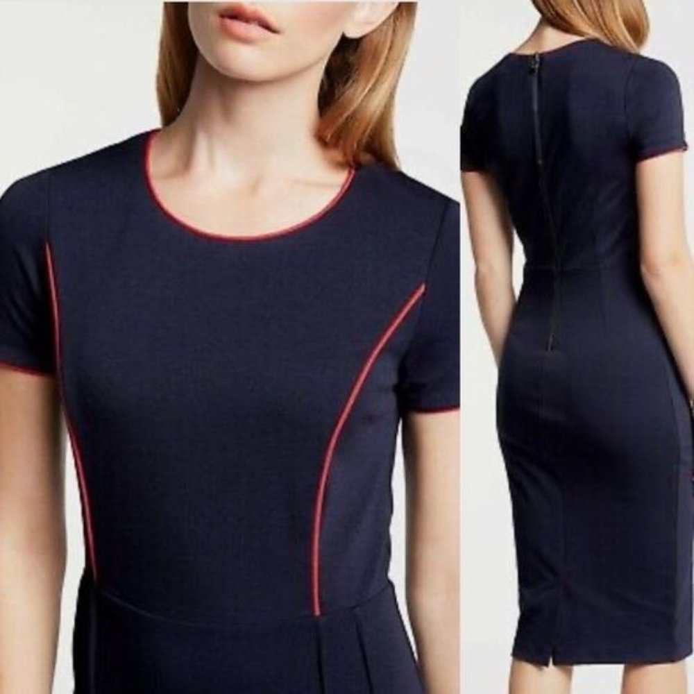 BODEN Marianna Ponte Dress Navy Red Size 8 Classic Figure Flattering